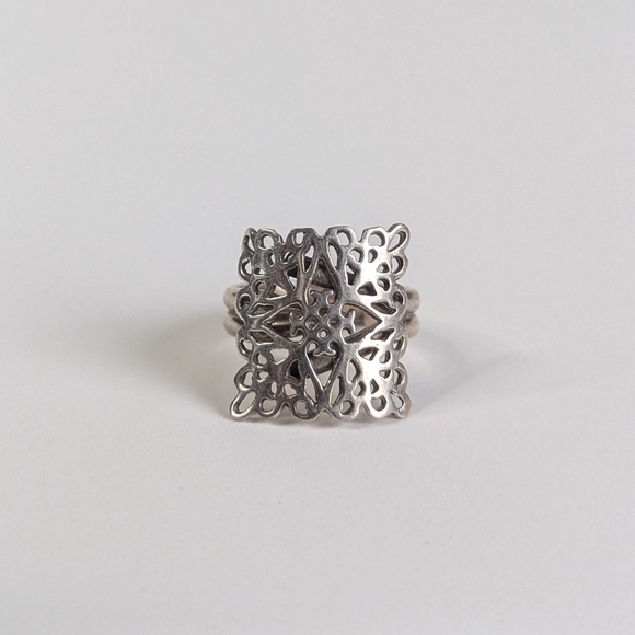 G2 St. Michael's Adjustable Statement Ring Silver Filigree Square Pendant - sz 7 - Picture 8 of 12
